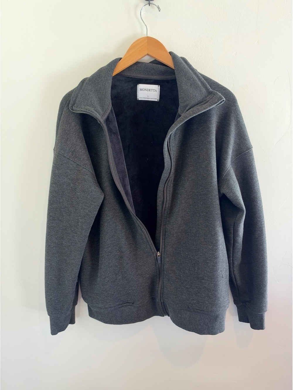 Mondetta Charcoal Gray Oversized Full Zip Sweatshirt Jacket Size Large